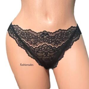 Victorias Secret Dream Angels Sheer Lace Cheekini panty Black Medium